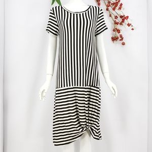 New COA Ivory & Black Striped Knit Midi Dress